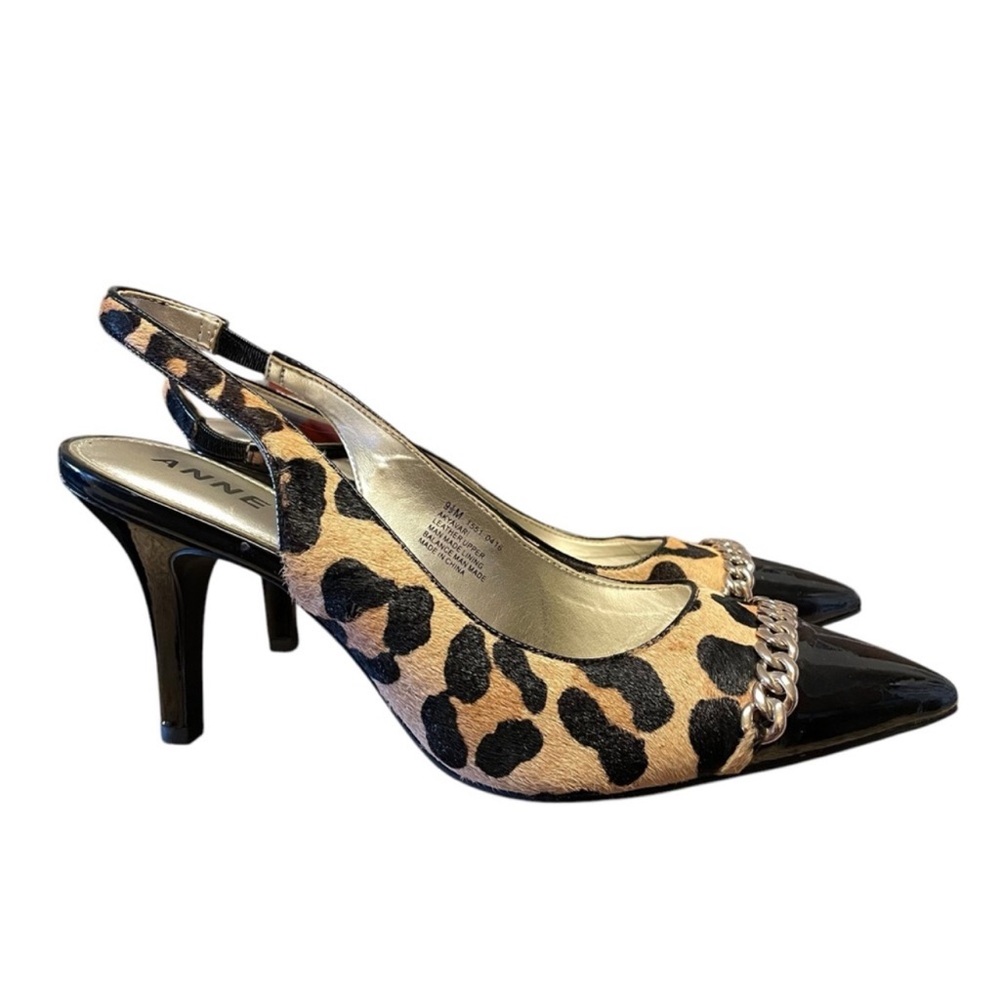 ANNE KLEIN Women's Office Chic Black Leopard Chain Slingback Pump Heels Sz 9.5